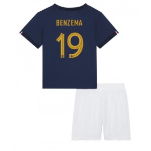 Francja Karim Benzema #19 Koszulka Podstawowych Dziecięca MŚ 2022 Krótki Rękaw (+ Krótkie spodenki)